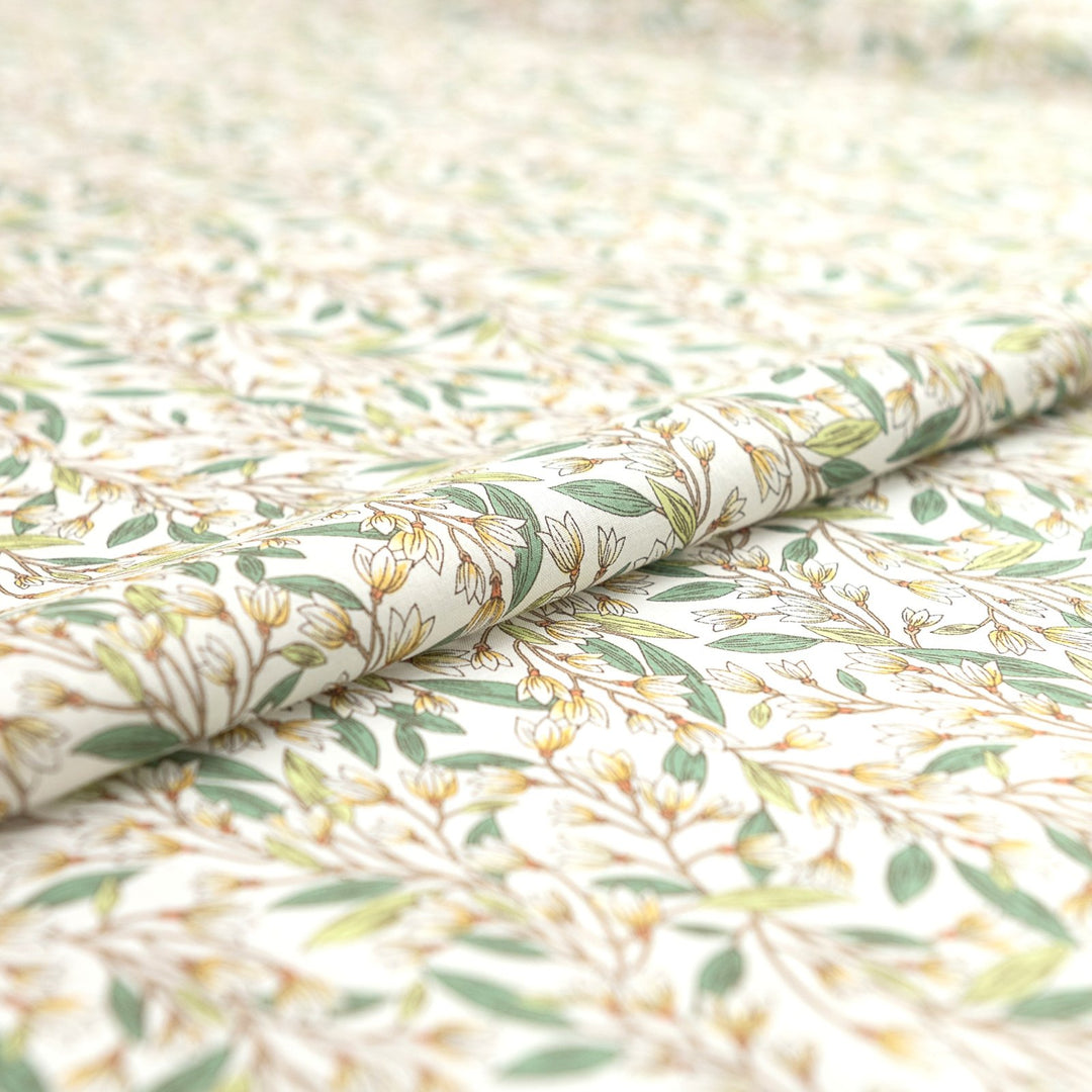 Japanese Cotton Poplin Colorful Leafy White Fabric 44-inch Lightweight Material