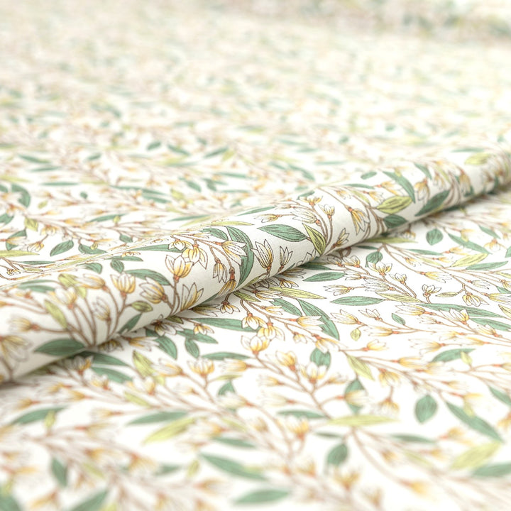 Japanese Cotton Poplin Colorful Leafy White Fabric 44-inch Lightweight Material