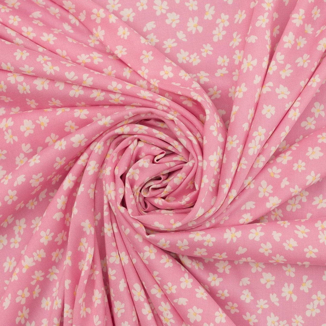 Viscose Challis Pink Petal Bliss fabric – soft lightweight floral textile with elegant drape for dresses and blouses