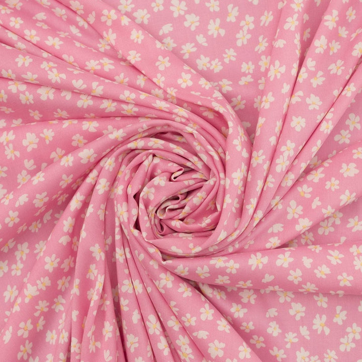 Viscose Challis Pink Petal Bliss fabric – soft lightweight floral textile with elegant drape for dresses and blouses