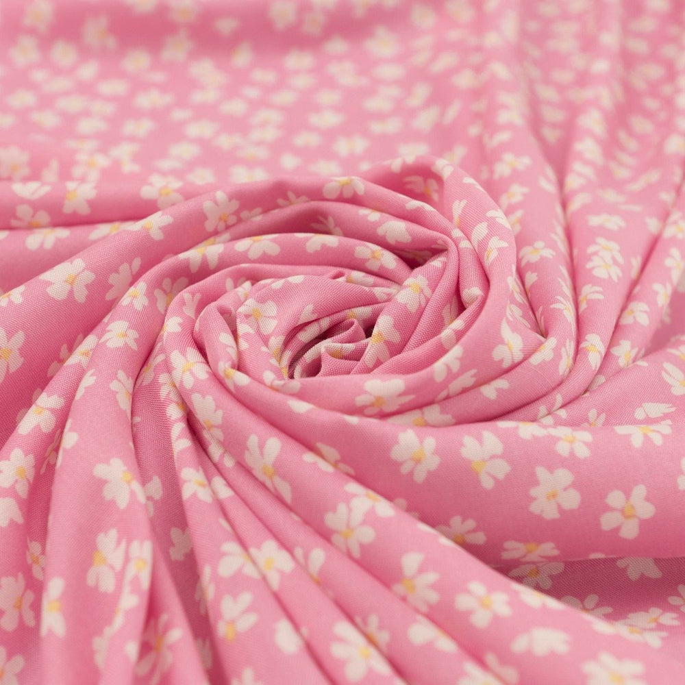 Viscose Challis Pink Petal Bliss fabric – soft lightweight floral textile with elegant drape for dresses and blouses