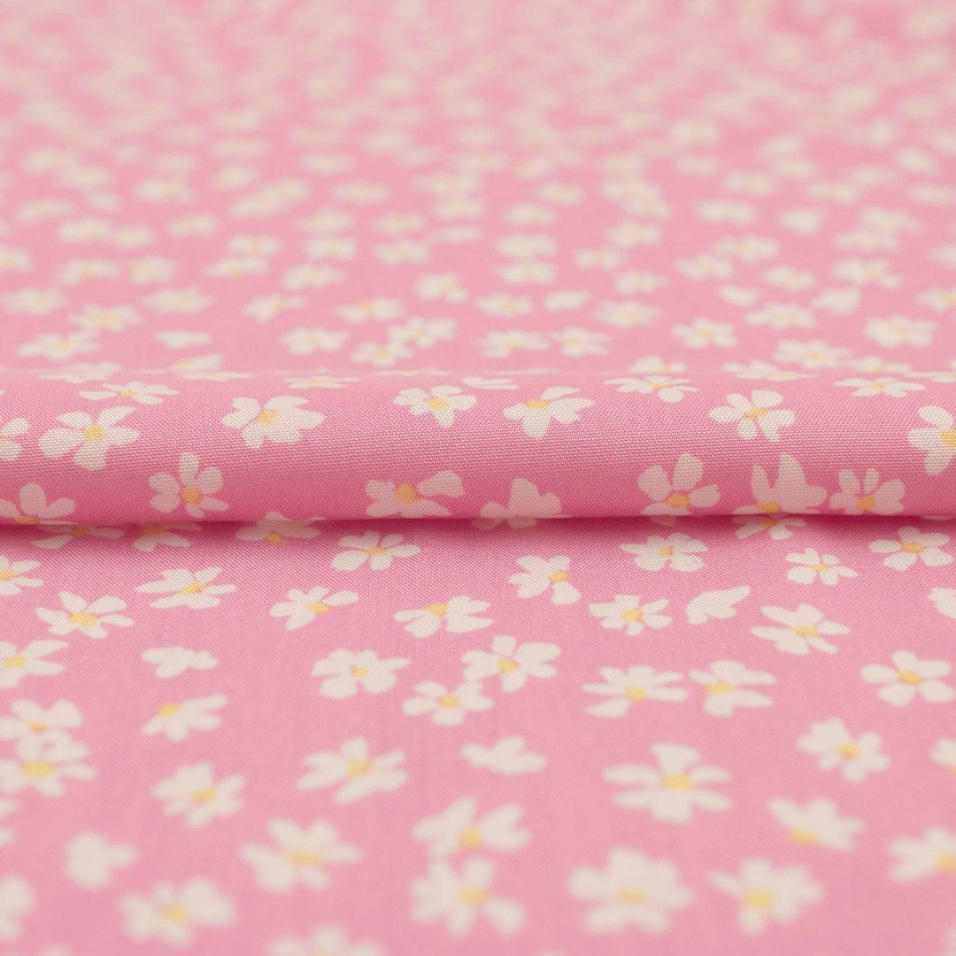 Viscose Challis Pink Petal Bliss fabric – soft lightweight floral textile with elegant drape for dresses and blouses