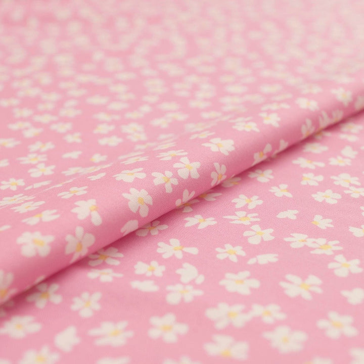 Viscose Challis Pink Petal Bliss fabric – soft lightweight floral textile with elegant drape for dresses and blouses