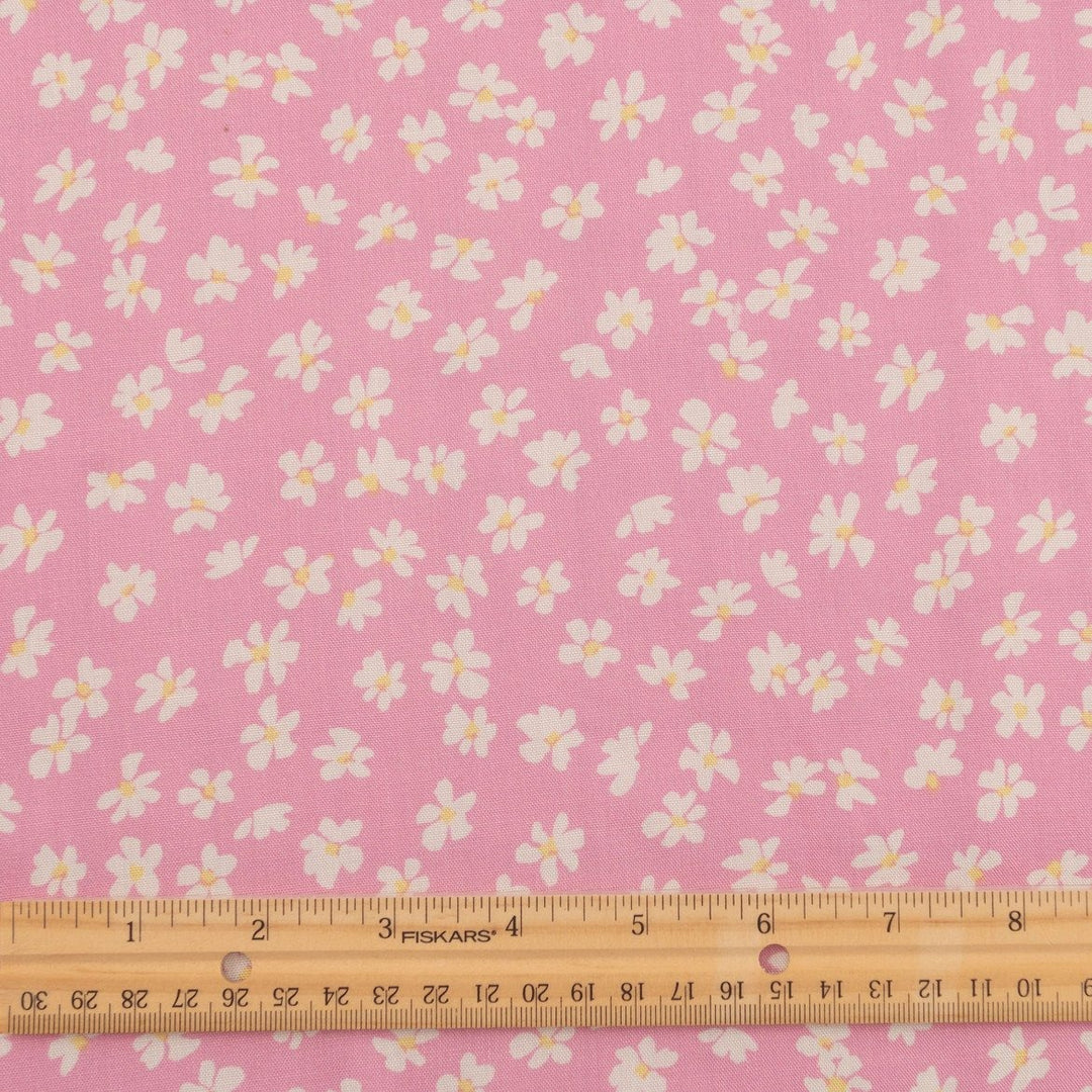 Viscose Challis Pink Petal Bliss fabric – soft lightweight floral textile with elegant drape for dresses and blouses
