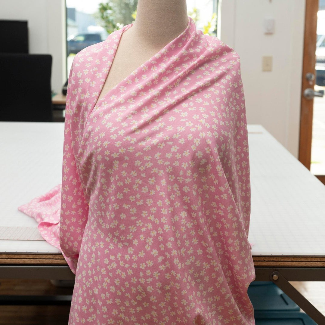 Viscose Challis Pink Petal Bliss fabric – soft lightweight floral textile with elegant drape for dresses and blouses
