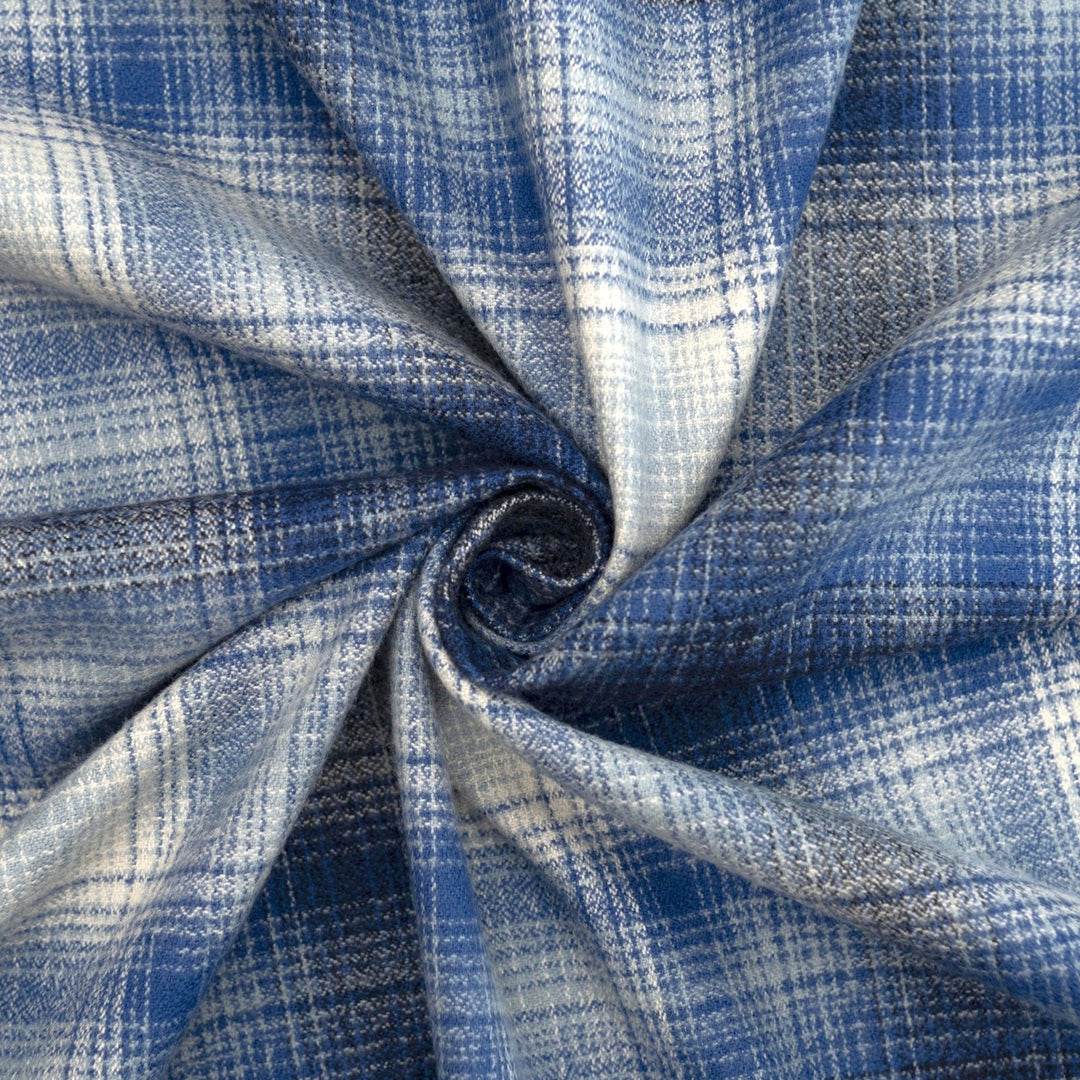 Blue plaid cotton flannel fabric - soft brushed textile for shirts and loungewear
