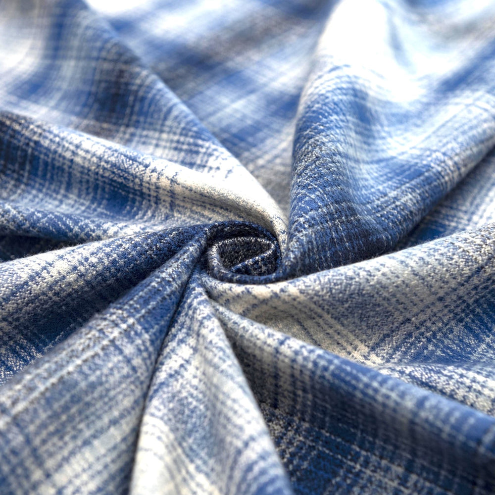 Blue plaid cotton flannel fabric - soft brushed textile for shirts and loungewear