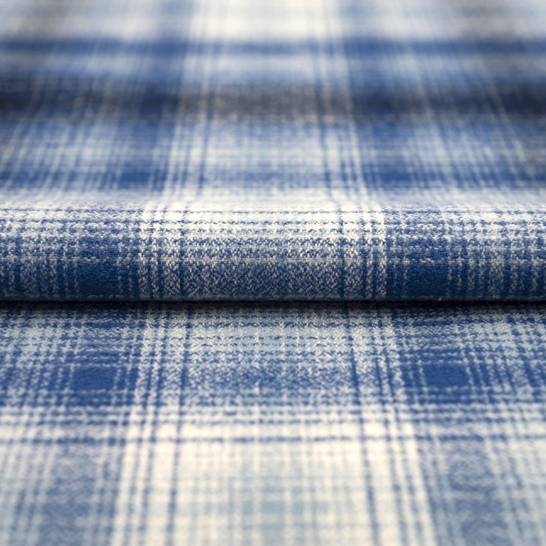 Blue plaid cotton flannel fabric - soft brushed textile for shirts and loungewear
