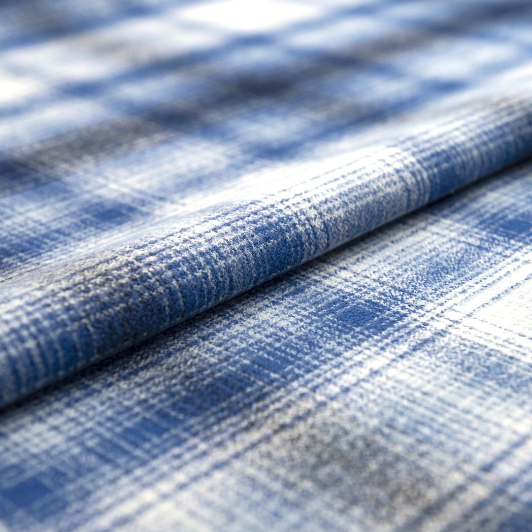 Blue plaid cotton flannel fabric - soft brushed textile for shirts and loungewear