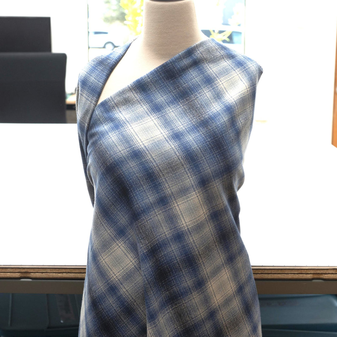 Blue plaid cotton flannel fabric - soft brushed textile for shirts and loungewear