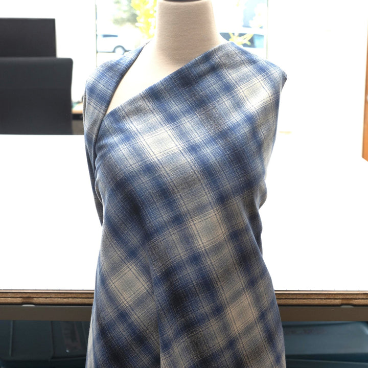 Blue plaid cotton flannel fabric - soft brushed textile for shirts and loungewear