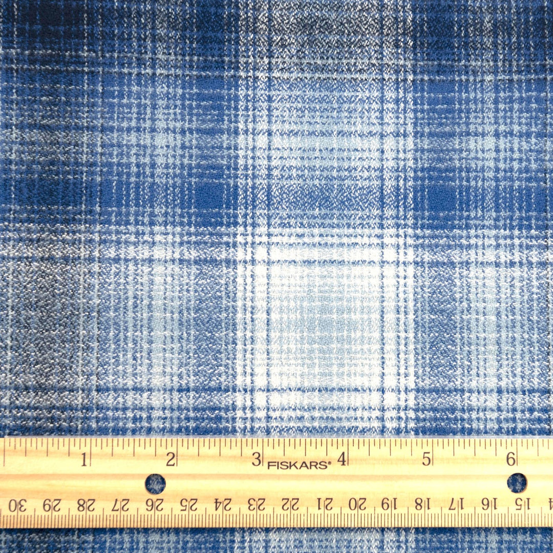 Blue plaid cotton flannel fabric - soft brushed textile for shirts and loungewear