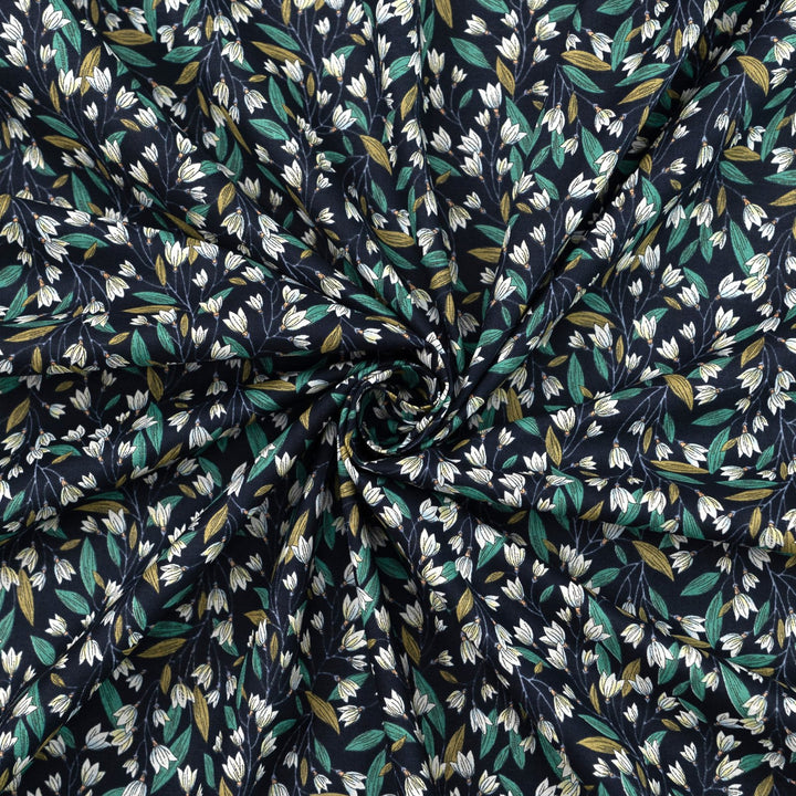 Japanese Cotton Poplin Colorful Leafy Navy Fabric 44-inch Lightweight Material