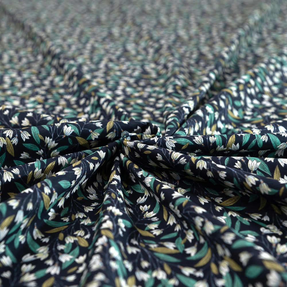 Japanese Cotton Poplin Colorful Leafy Navy Fabric 44-inch Lightweight Material