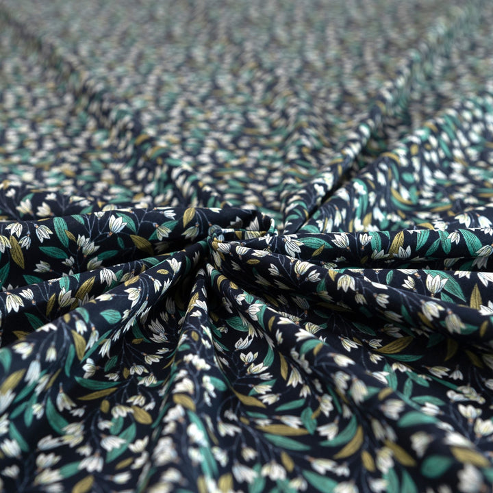 Japanese Cotton Poplin Colorful Leafy Navy Fabric 44-inch Lightweight Material