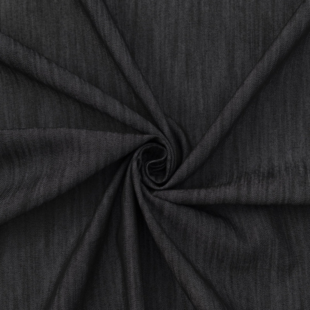 Black Non-Stretch Denim Fabric - 100% Cotton, 56-Inch Wide, Washed Black Deadstock Material for Tailored Pants & Blazers
