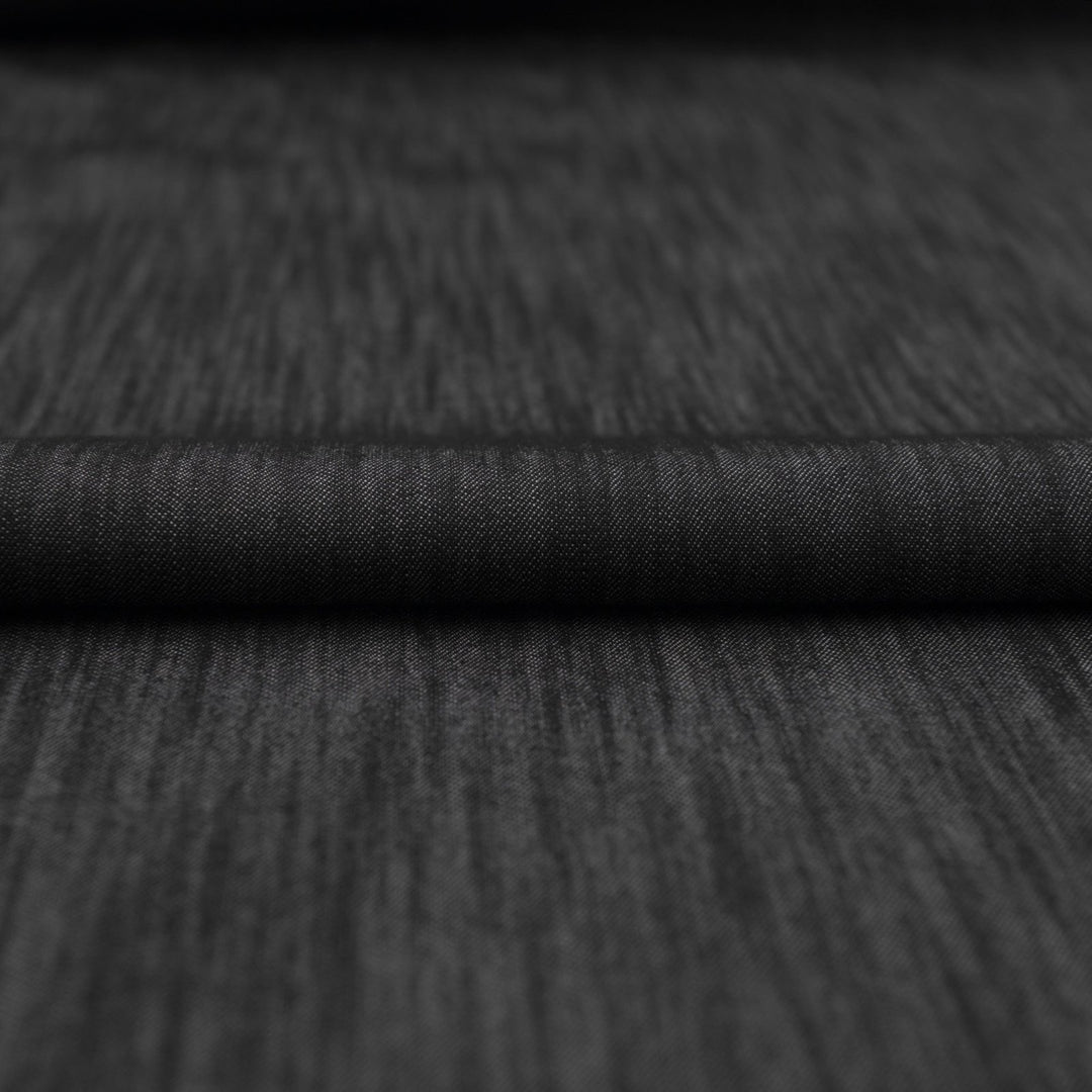 Black Non-Stretch Denim Fabric - 100% Cotton, 56-Inch Wide, Washed Black Deadstock Material for Tailored Pants & Blazers