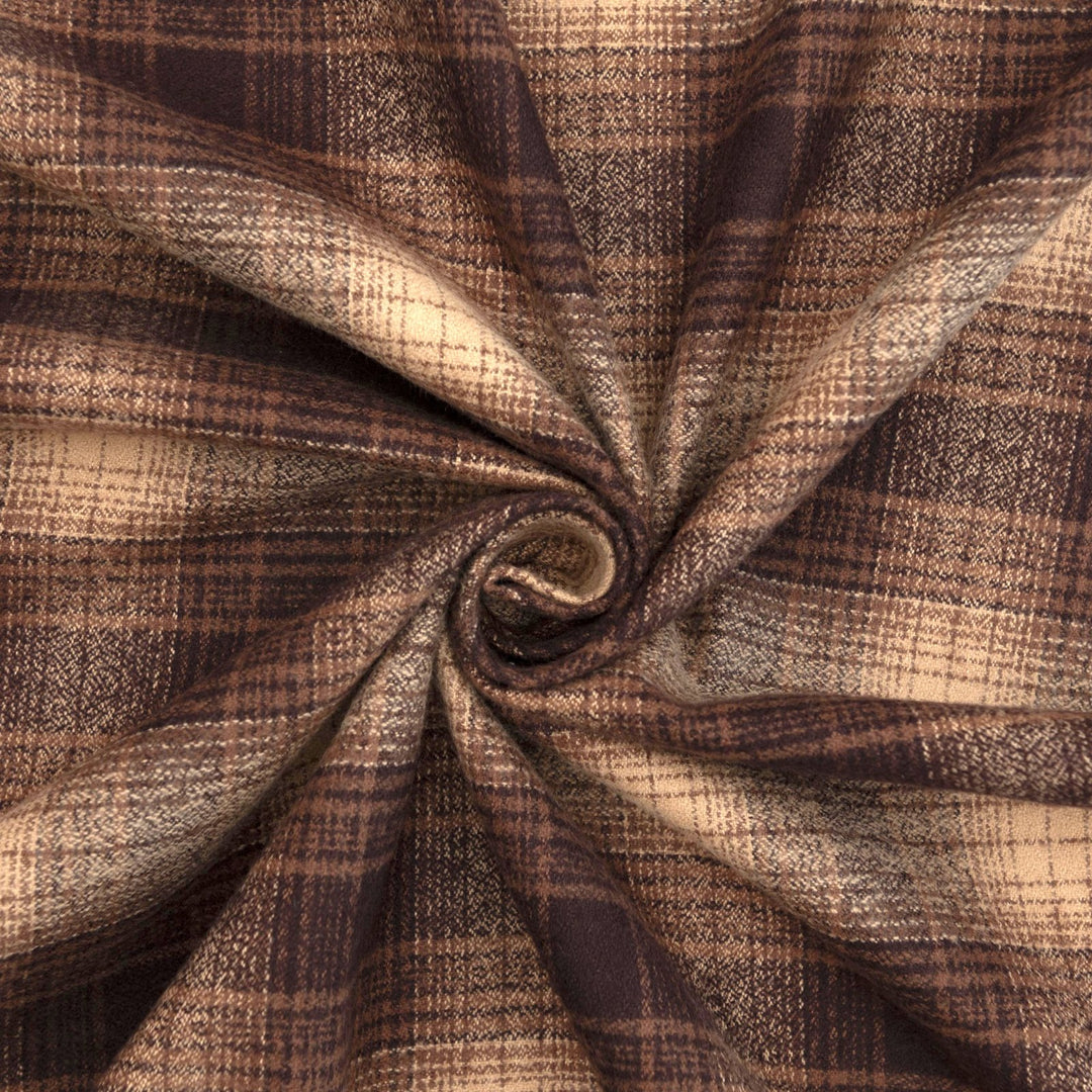 Brown plaid cotton flannel fabric - soft brushed textile for shirts and winter pajamas
