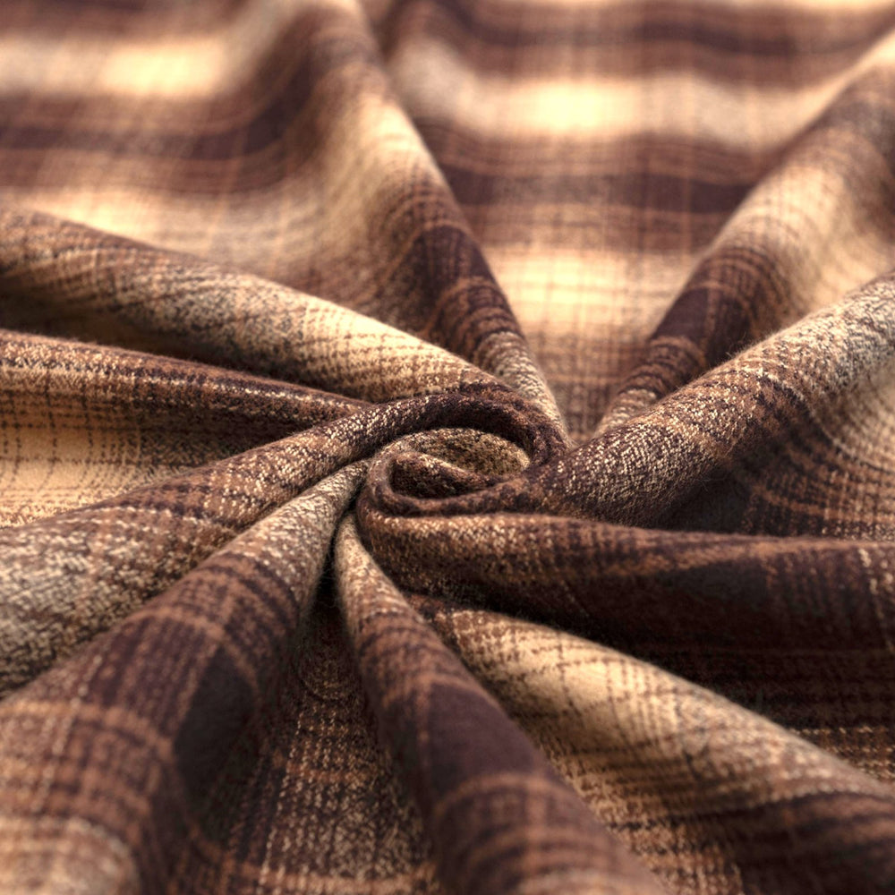 Brown plaid cotton flannel fabric - soft brushed textile for shirts and winter pajamas