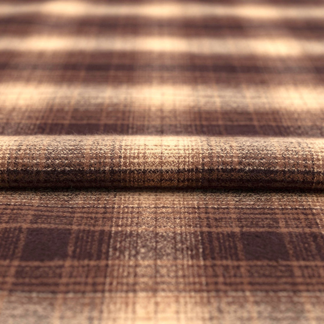 Brown plaid cotton flannel fabric - soft brushed textile for shirts and winter pajamas