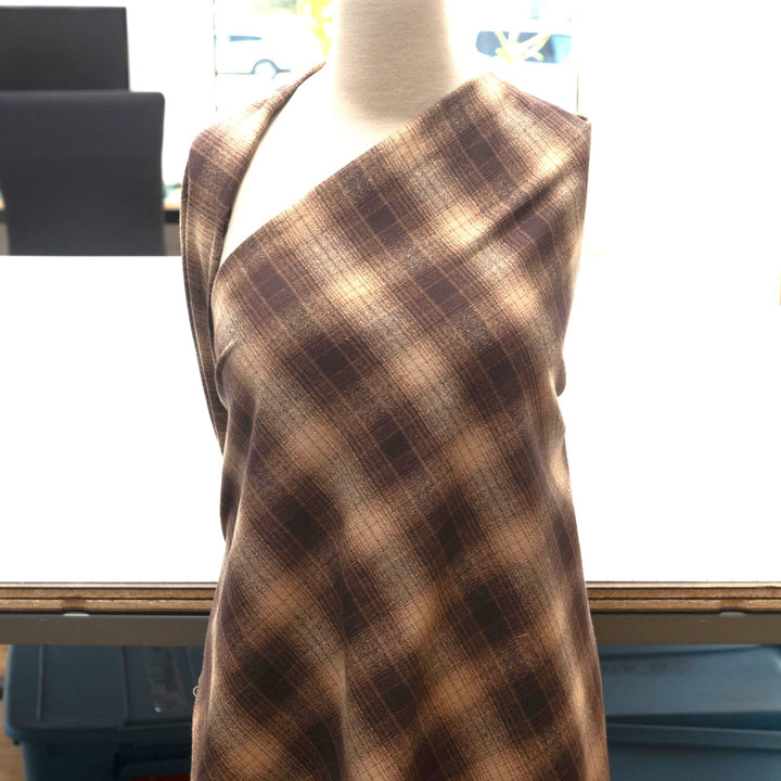 Brown plaid cotton flannel fabric - soft brushed textile for shirts and winter pajamas