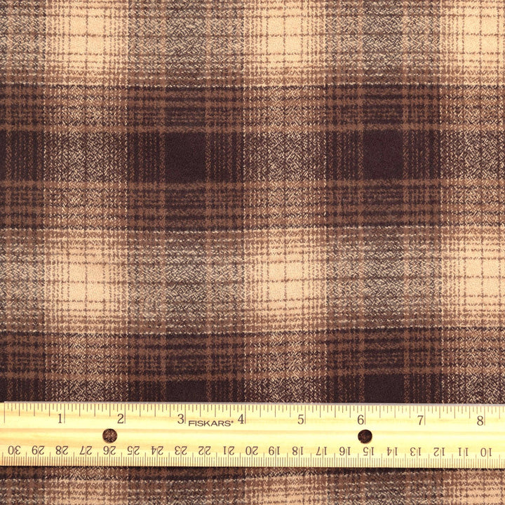 Brown plaid cotton flannel fabric - soft brushed textile for shirts and winter pajamas