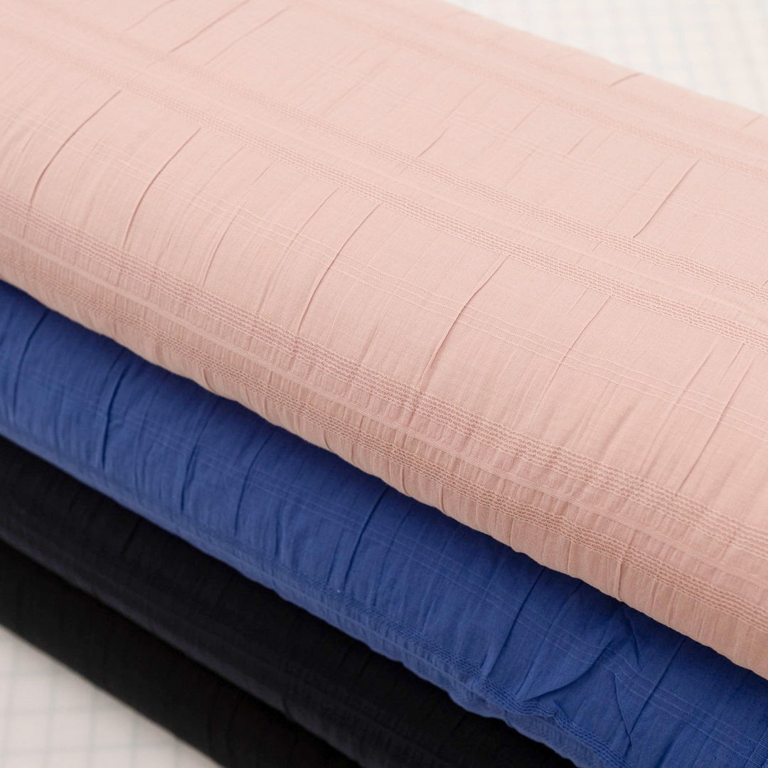 Isabel Crinkle Strata Cotton Fabric in Rose with Crinkled Stripes