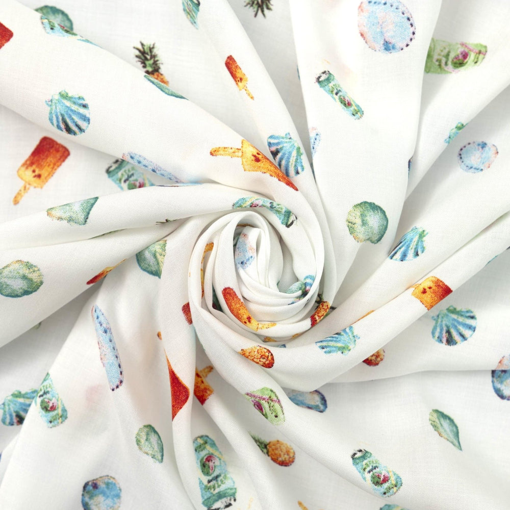 Viscose Challis Summertime Fun lightweight fabric with vibrant summer print for dresses and skirts