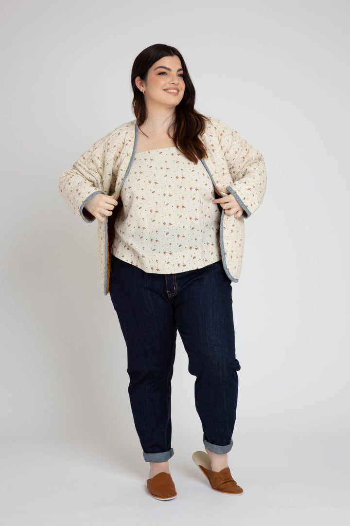 Megan Nielsen Hovea sewing pattern for curvy sizes, featuring loose-fit drop shoulder jackets and coats with multiple lengths