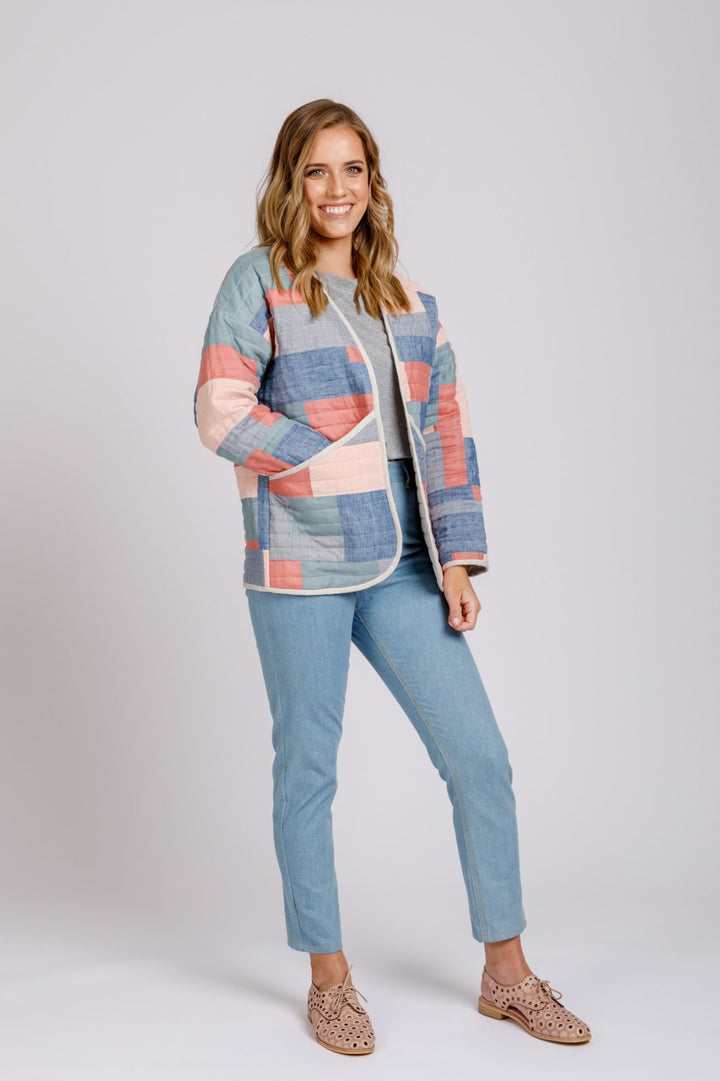 Megan Nielsen Hovea sewing pattern loose-fit drop shoulder jacket and coat with pockets and optional quilting