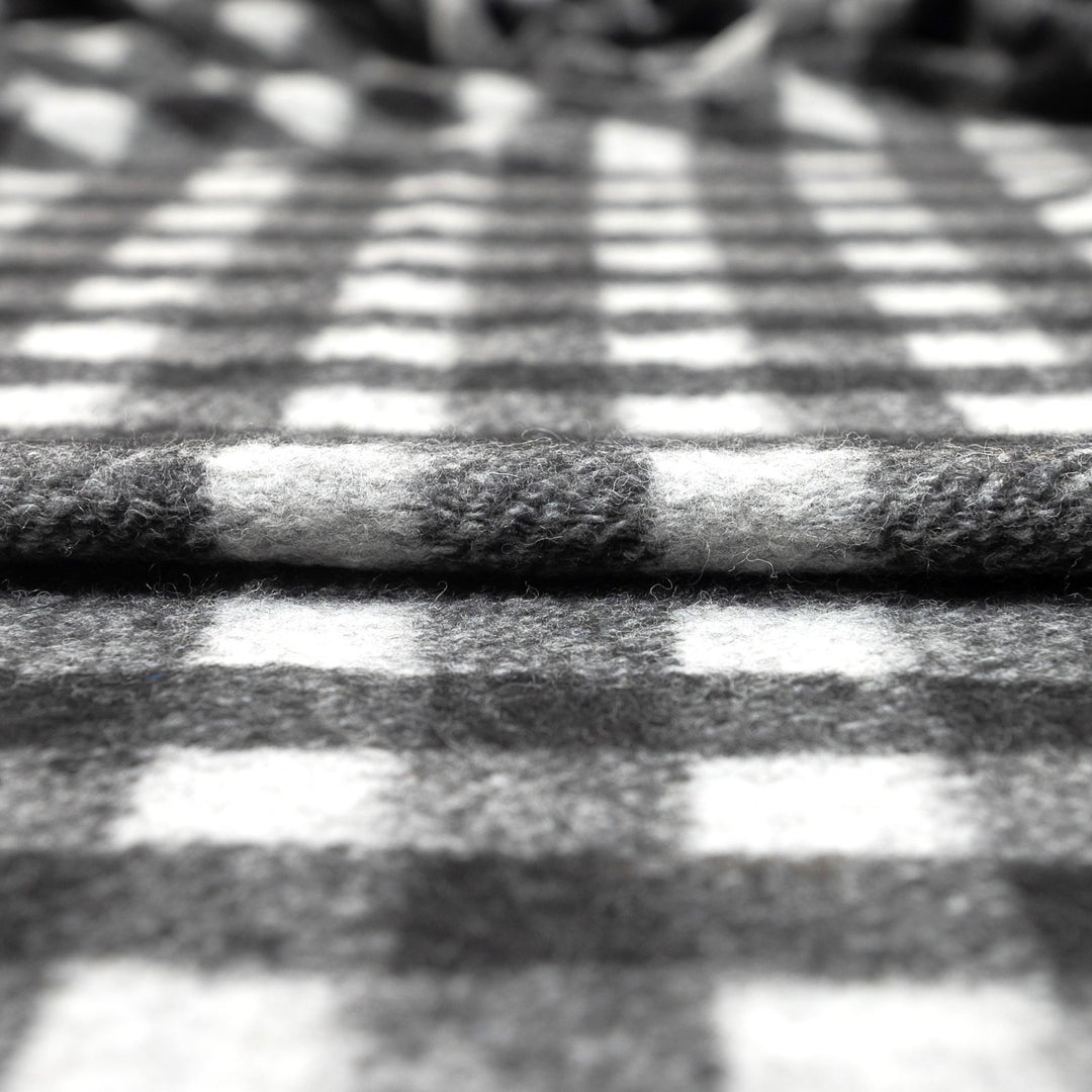 Black and White Buffalo Plaid Boiled Wool Fabric - Italian-Crafted Wool for Statement Coats & Jackets