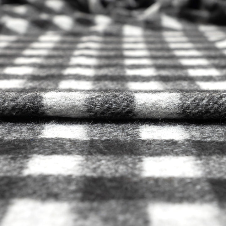 Black and White Buffalo Plaid Boiled Wool Fabric - Italian-Crafted Wool for Statement Coats & Jackets