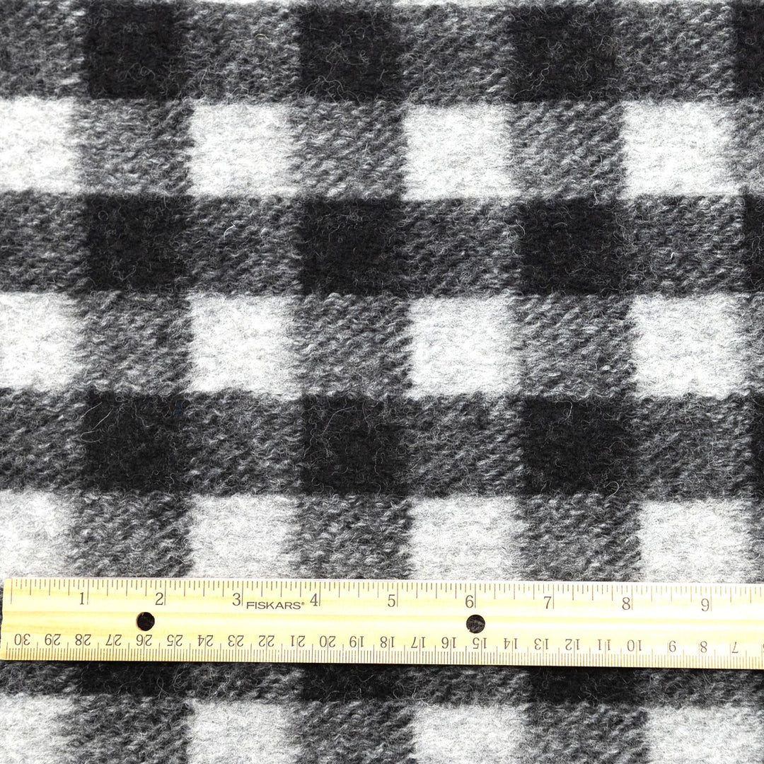 Black and White Buffalo Plaid Boiled Wool Fabric - Italian-Crafted Wool for Statement Coats & Jackets