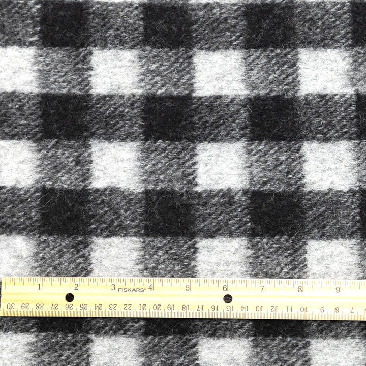 Black and White Buffalo Plaid Boiled Wool Fabric - Italian-Crafted Wool for Statement Coats & Jackets