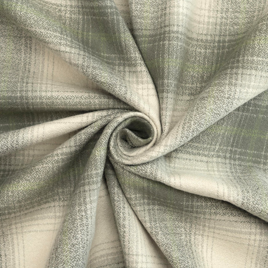Sage green plaid cotton flannel fabric - soft brushed textile for shirts and pajamas