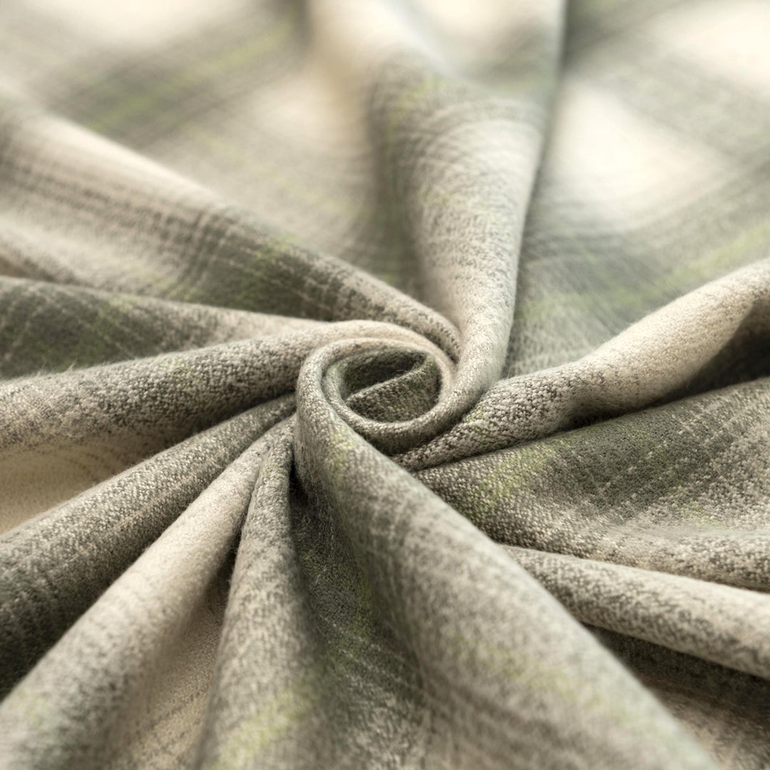 Sage green plaid cotton flannel fabric - soft brushed textile for shirts and pajamas