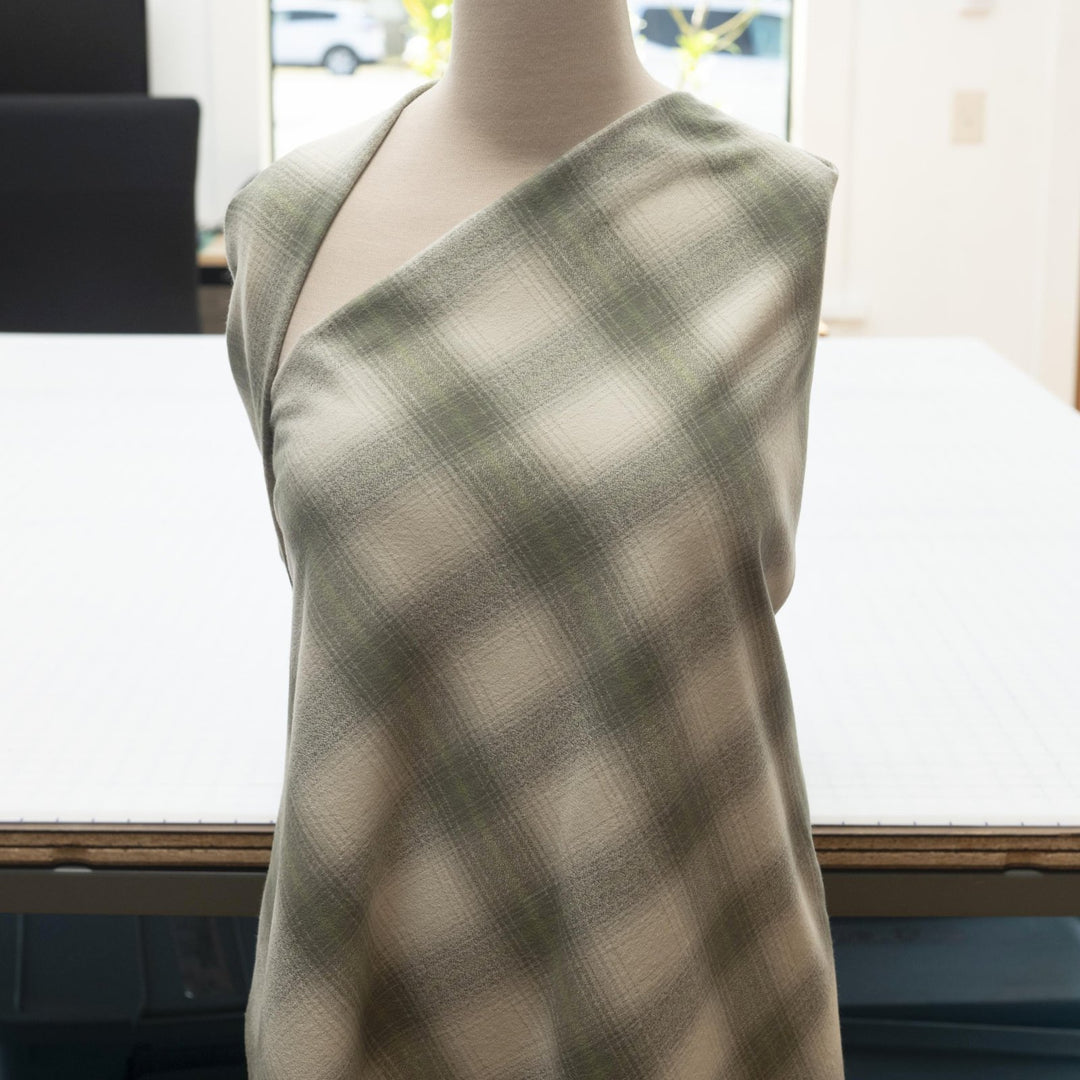 Sage green plaid cotton flannel fabric - soft brushed textile for shirts and pajamas
