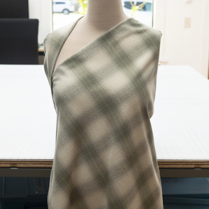 Sage green plaid cotton flannel fabric - soft brushed textile for shirts and pajamas