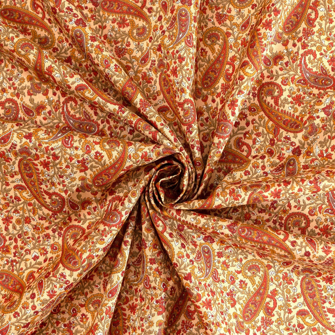 Japanese Cotton Tonal Paisley Scatter in Tan by Kokka – Soft, breathable 100% cotton fabric for sewing.