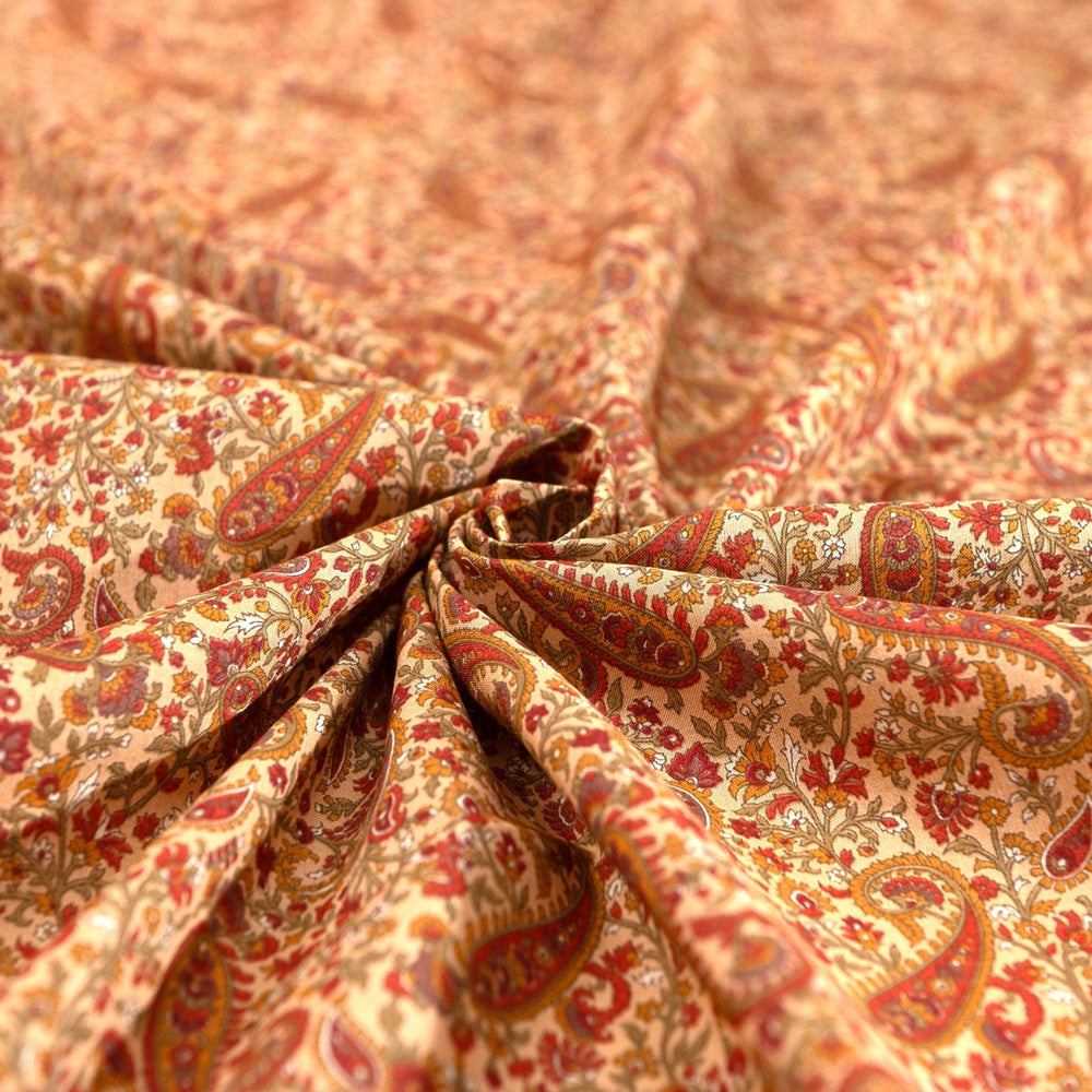 Japanese Cotton Tonal Paisley Scatter in Tan by Kokka – Soft, breathable 100% cotton fabric for sewing.