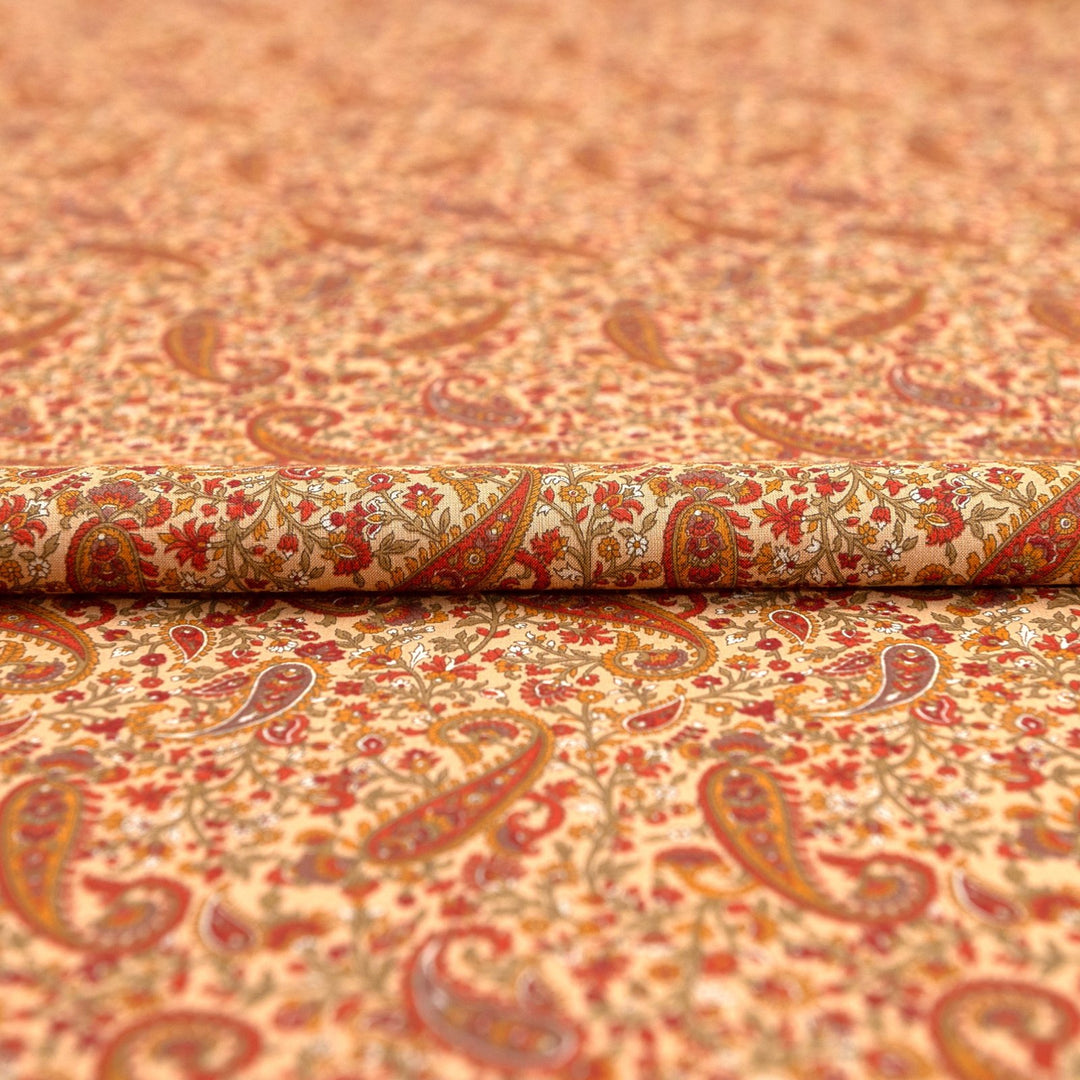 Japanese Cotton Tonal Paisley Scatter in Tan by Kokka – Soft, breathable 100% cotton fabric for sewing.