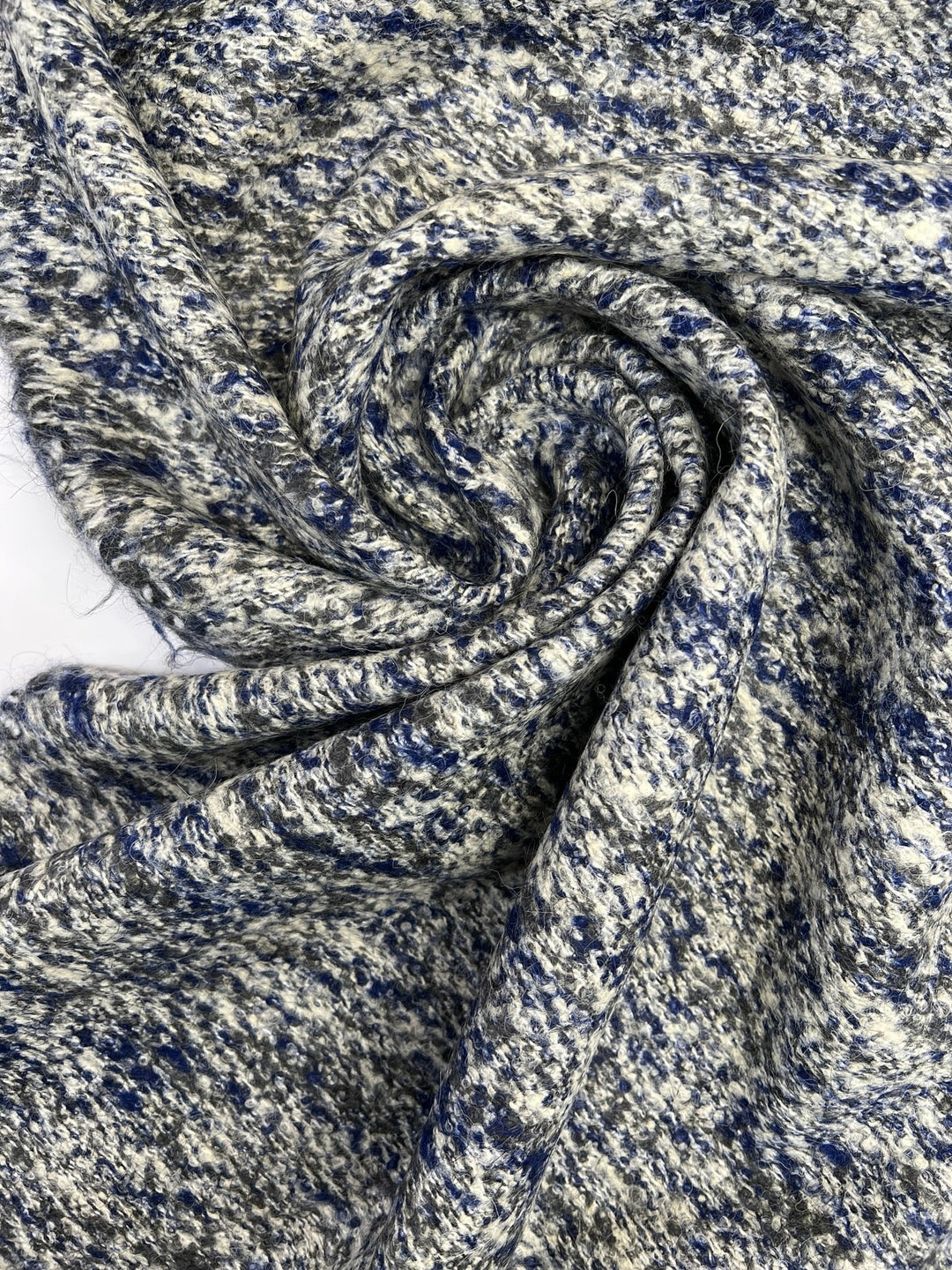 Gray, white, and blue mottled tweed cotton wool blend fabric, Italian heavyweight 55-inch wide, ideal for coats, skirts, dresses, and suiting