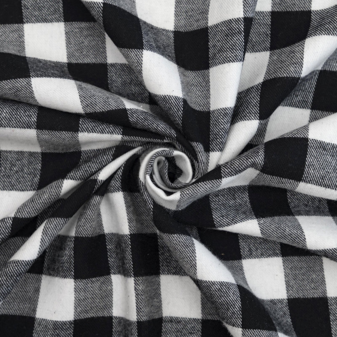 Black and white buffalo plaid cotton flannel fabric - wide-width brushed textile for shirts and pajamas