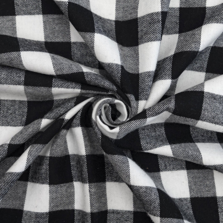 Black and white buffalo plaid cotton flannel fabric - wide-width brushed textile for shirts and pajamas