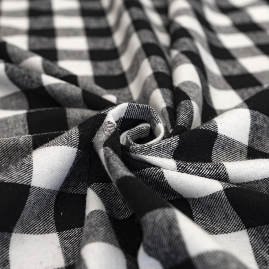 Black and white buffalo plaid cotton flannel fabric - wide-width brushed textile for shirts and pajamas