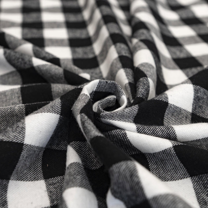 Black and white buffalo plaid cotton flannel fabric - wide-width brushed textile for shirts and pajamas