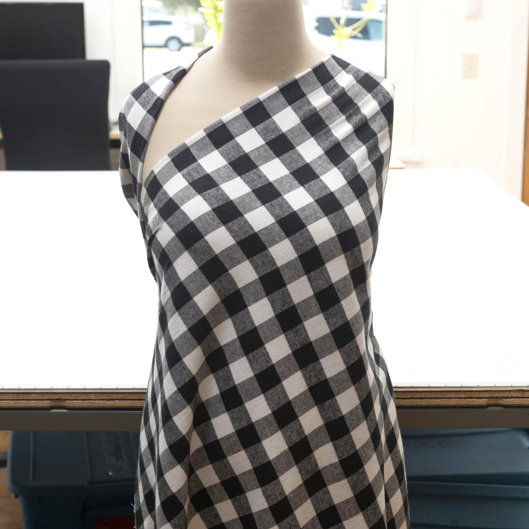 Black and white buffalo plaid cotton flannel fabric - wide-width brushed textile for shirts and pajamas