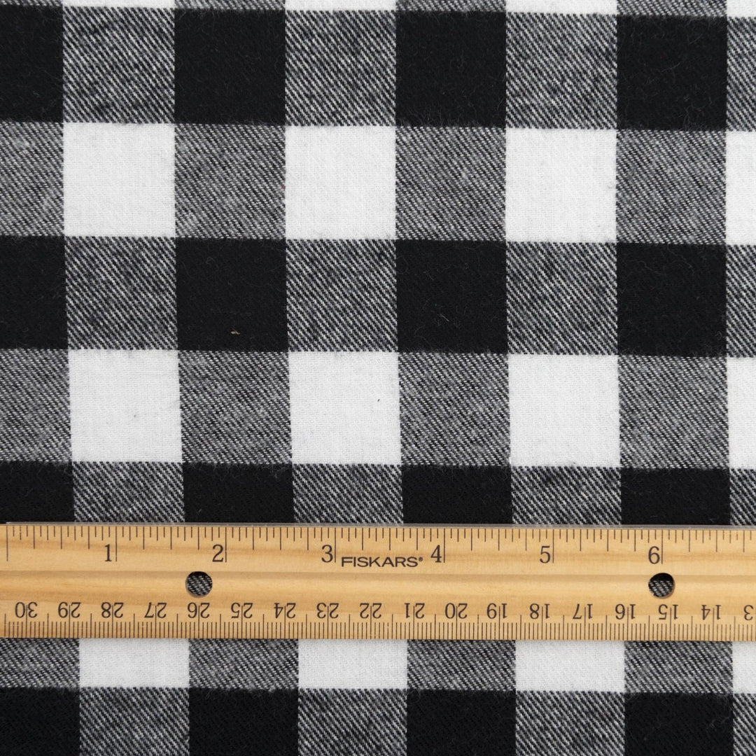 Black and white buffalo plaid cotton flannel fabric - wide-width brushed textile for shirts and pajamas