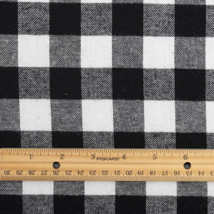 Black and white buffalo plaid cotton flannel fabric - wide-width brushed textile for shirts and pajamas