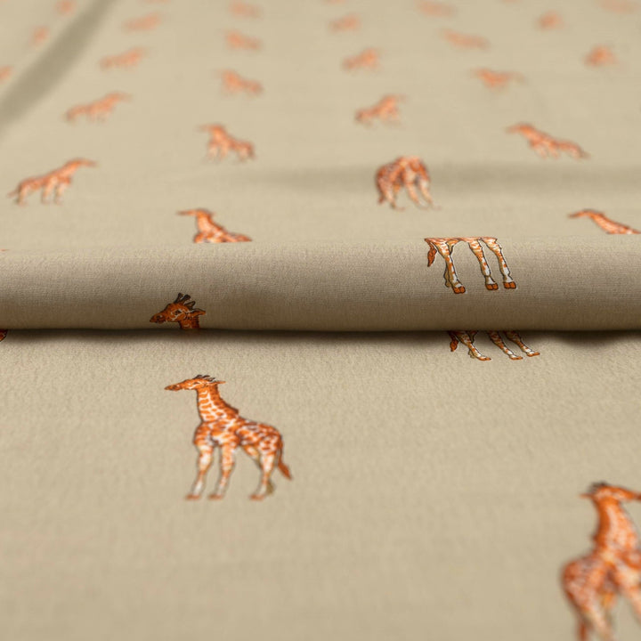 Viscose Crepe Fabric Giraffe Print on Tan Background – Flowing Dress Material